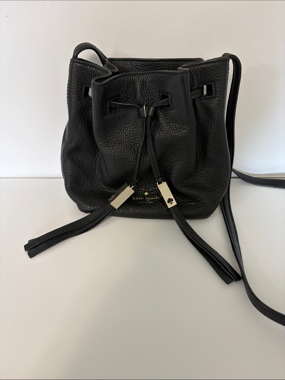 kate spade Black Pebbled Leather Drawstring Crossbody